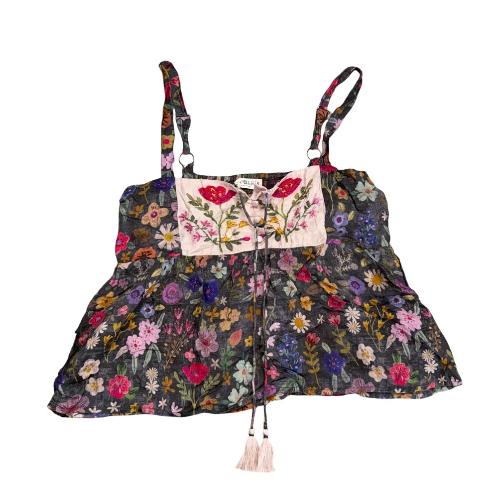 Natural Life Floral Cami Women Small Black Pink Excellent Boho
